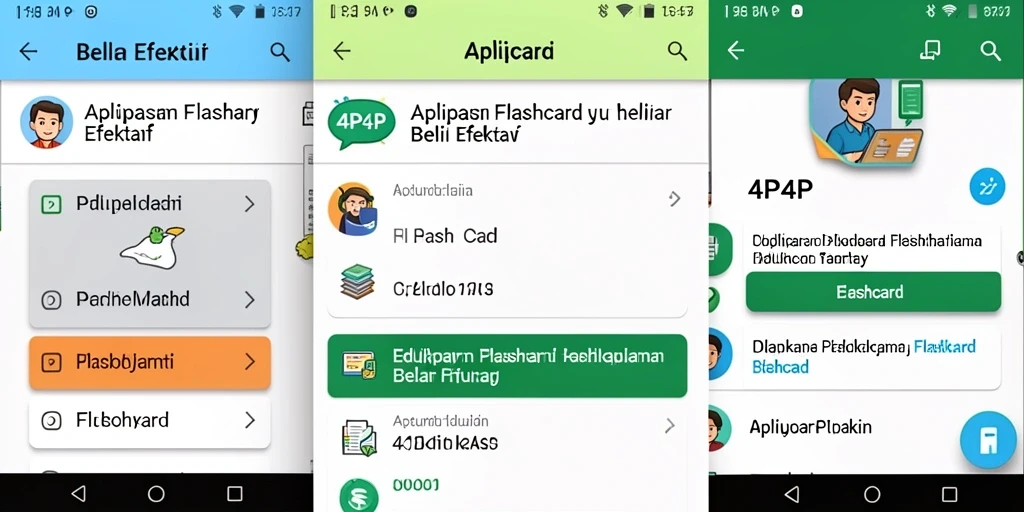 Antarmuka aplikasi 4P4P menampilkan fungsi flashcard yang intuitif.