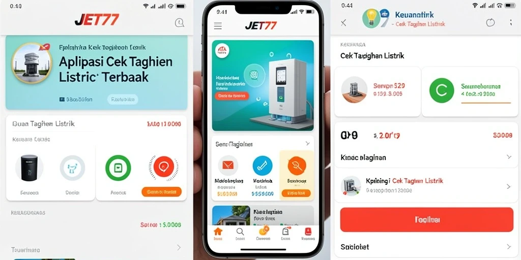 Antarmuka aplikasi JET77 untuk cek tagihan listrik.