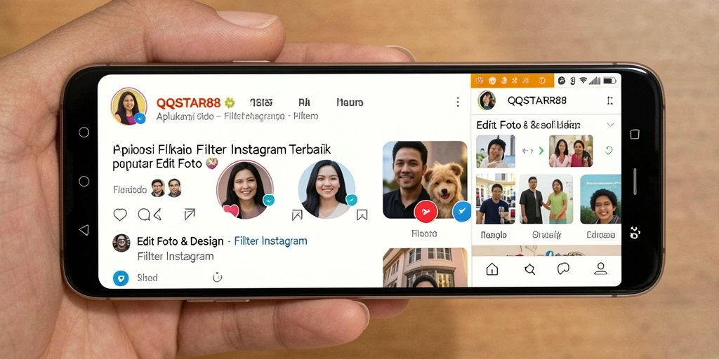 Antarmuka aplikasi QQSTAR88 dengan beragam filter Instagram.