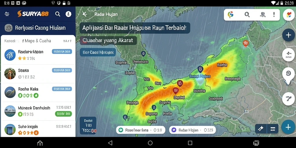 Antarmuka pengguna SURYA88 menampilkan peta radar hujan yang jelas dan informatif.